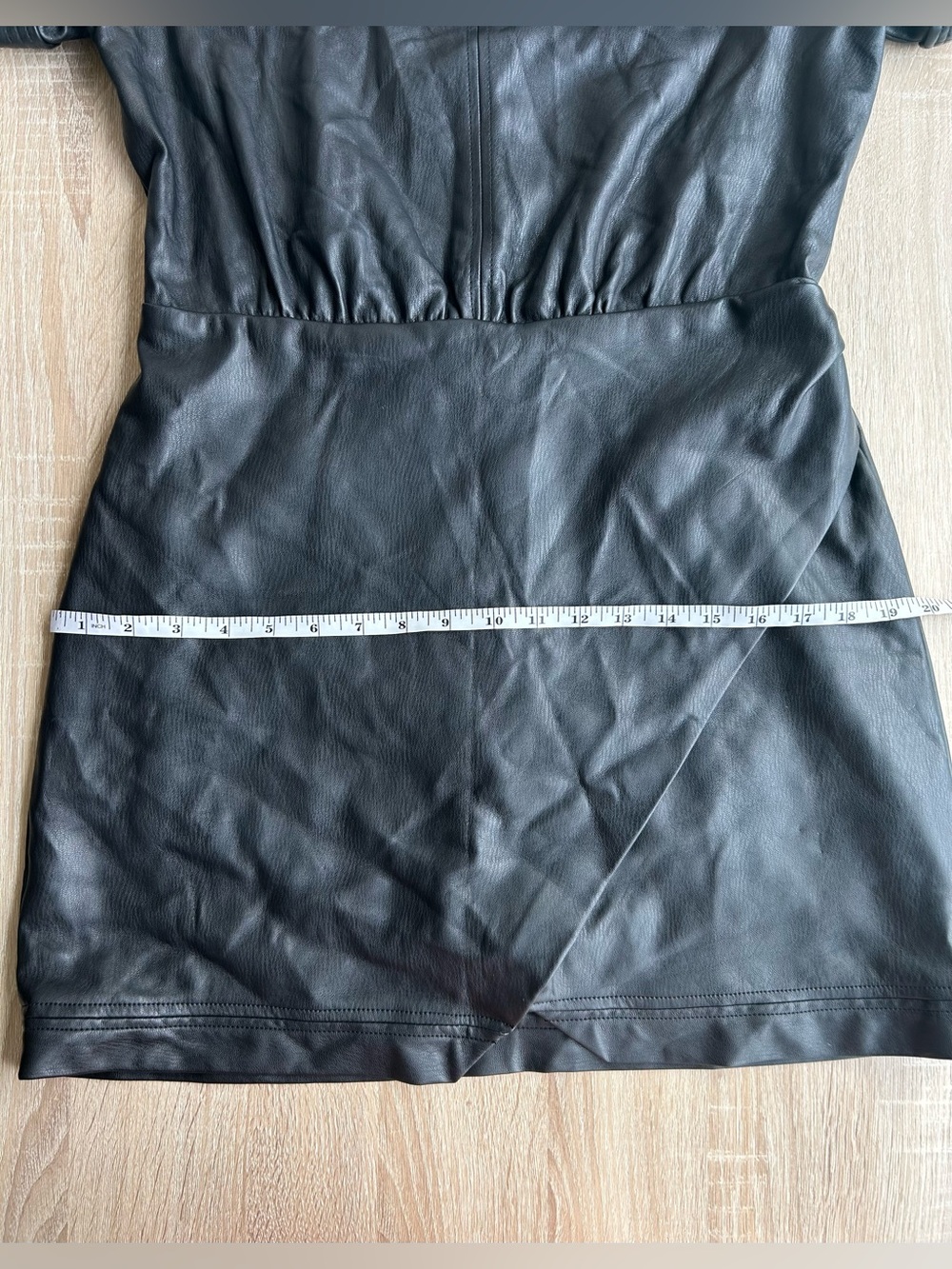 Anthropologie Black Faux Leather Short Sleeve Wrap Dress 10 - Picture 9 of 10